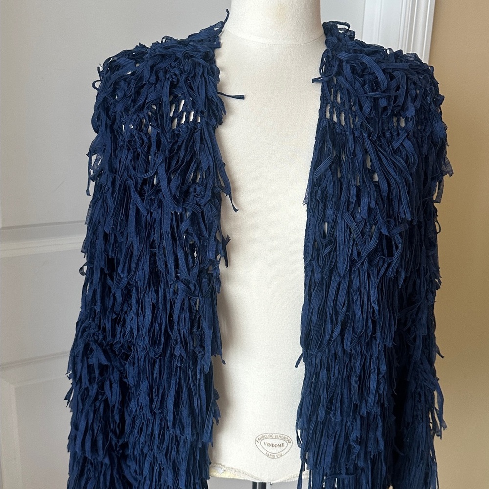 Line & Dot Blue Knit fringe jacket sweater cardigan